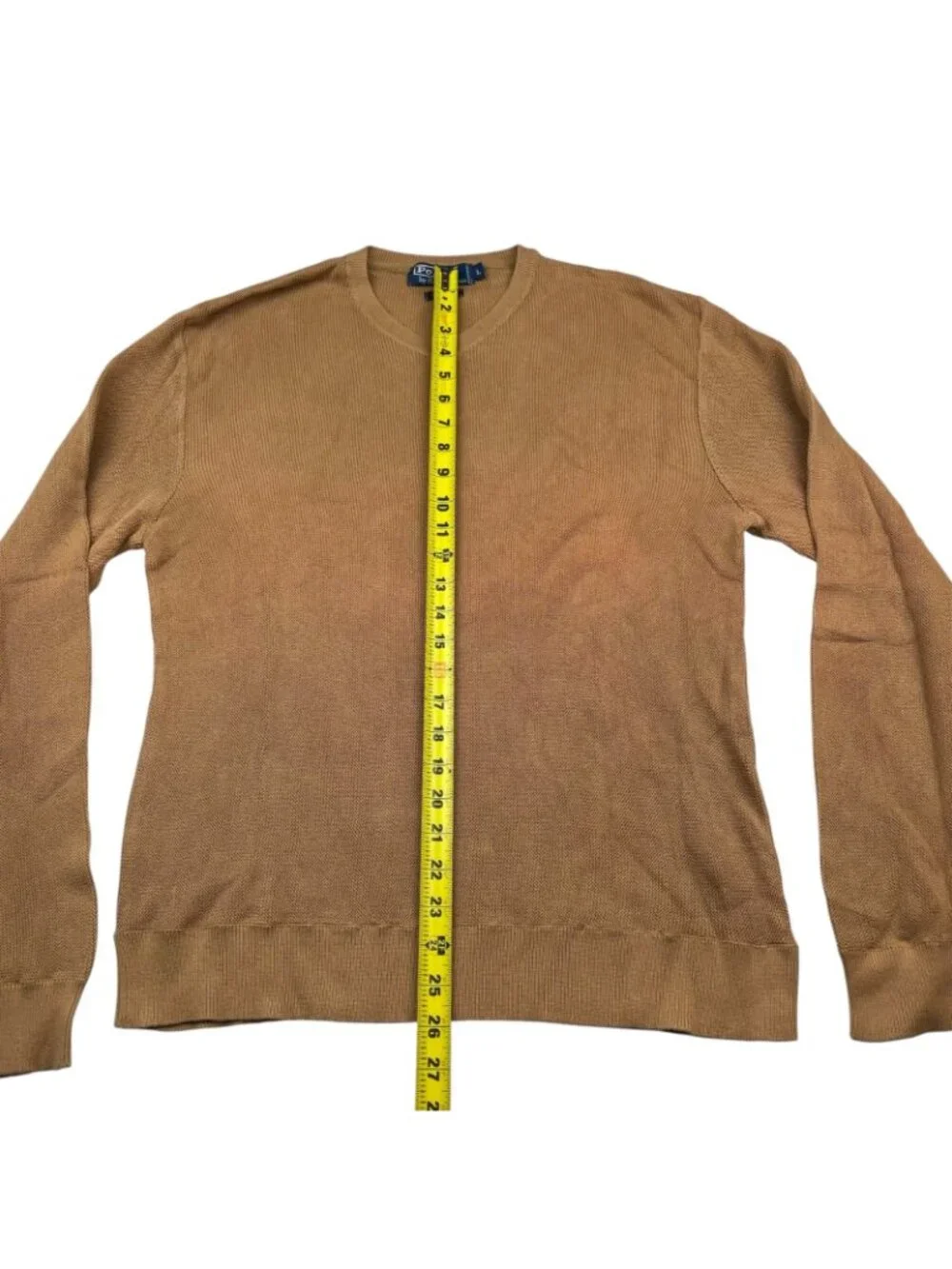VTG Polo Ralph Lauren Men's 100% Cotton Knit V-Neck Pullover Sweater Tan • Large